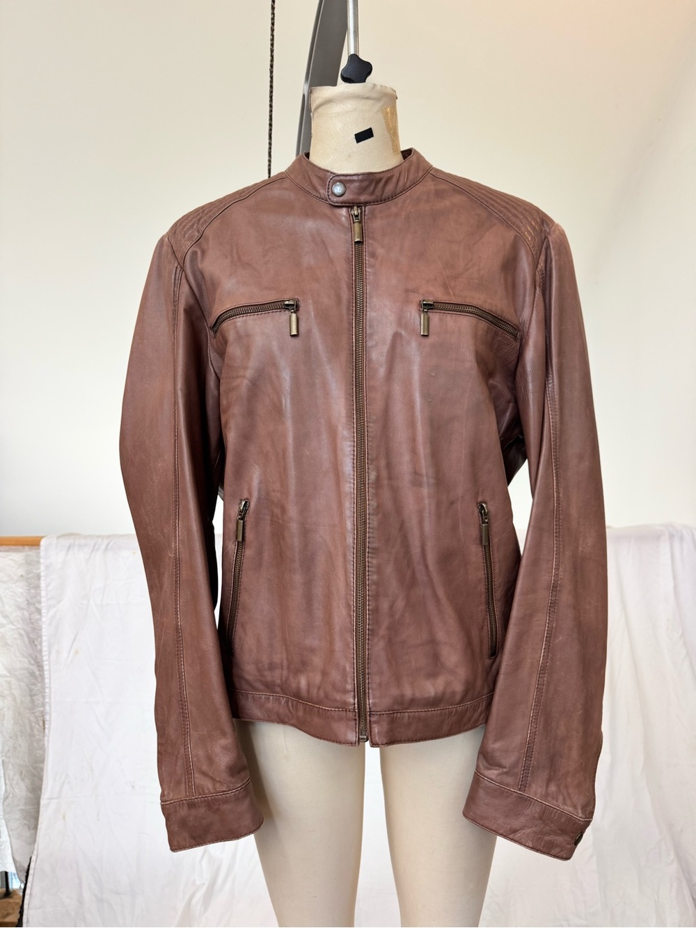 Classic Brown Leather Zip-Front Jacket